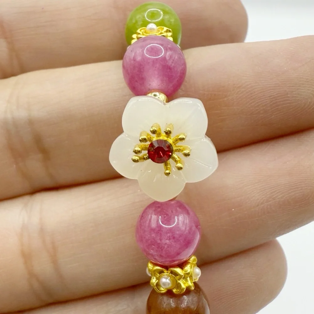 Rainbow Beaded Stretch Bracelet Lily of the Valley Charm